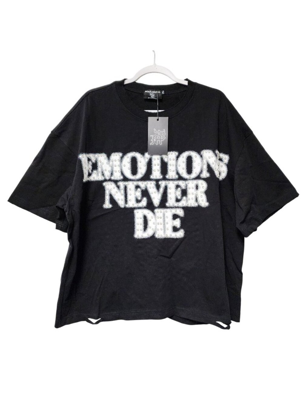 Emotions Never Die Graphic Tee Black 2XL Mixed Emotion Rhinestone  Oversized Fit